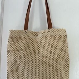 GAP Cream Woven Shoulder Bag with Brown Handles